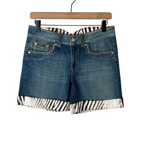 Roberto Cavalli Denim Silk Lined Animal Zebra Print Jean Shorts Size EU 42